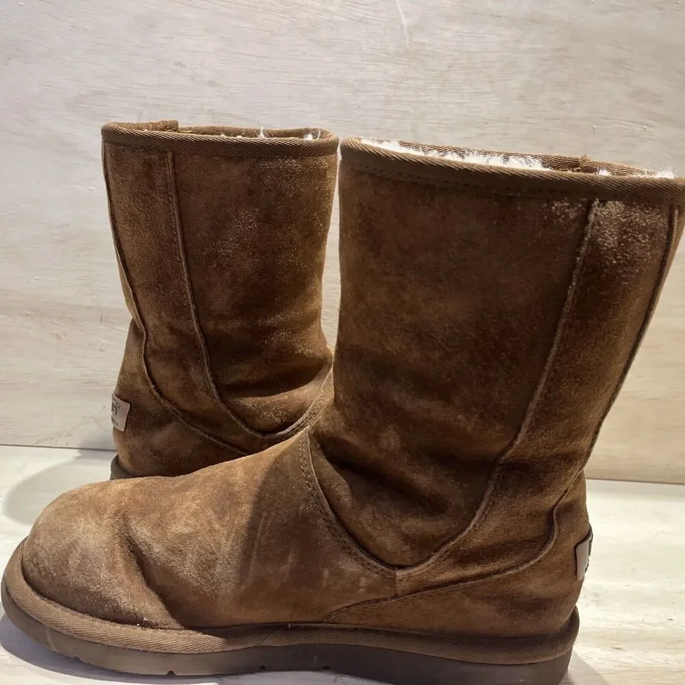 Ugg Womens Classic Boots Slippers Booties Mid Calf Side Zipper Size 7 Chestnut